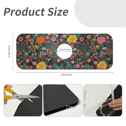 Faucet Fast Absorbent Pad - Colorful Wildflowers Plants Drying Pad, Suitable For Kitchen, Bathroom, Island And Other Scenes - color: Colorful Wildflowers Plants