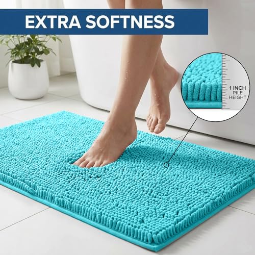 Bathroom Rugs Sets 2 Piece,Super Absorbent Chenille Bath Mats and U-Shaped Toilet Rug,Strong PVC Non Slip Backing,Microfiber Washable Dry Quickly Bath Mats for Bathroom(20"x32"+20"x20"U, Light Blue) - color: Light Blue
