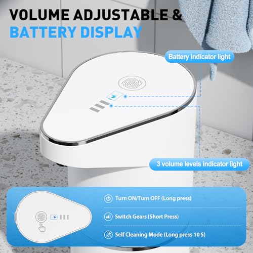 Fantictas Automatic Soap Dispenser,Touchless Hand Wall Mount Rechargeable 3 Gear Adjustable Electric Soap Dispenser 350ml with Infrared Motion Sensor for Bathroom,Kitchen,Office, White Gel - color: White, style: Gel