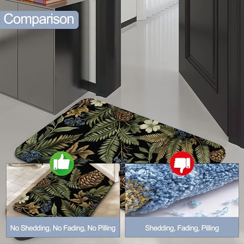Bath Mats for Bathroom,Green Herb Leave Bathroom Rugs,Forest Berry Pine Cone Diatomaceous Bath Rug Quick Dry, Non Slip Super Absorbent Low Profile Doormat for Home Kitchen Patio 17 X 29.5 Inch - color: Green Herb Leave