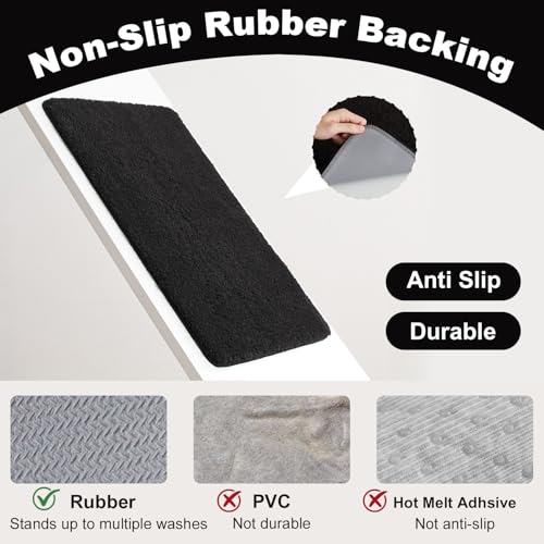 TYUU Black Bathroom Rug, Ultra Soft Bath Rugs Non Slip Washable, Super Absorbent Quick Dry Bath Mat with Rubber Backing for Bathroom Floor, Shower, or Sink, Black 20" x 30" - color: Black, size: 20" x 30"