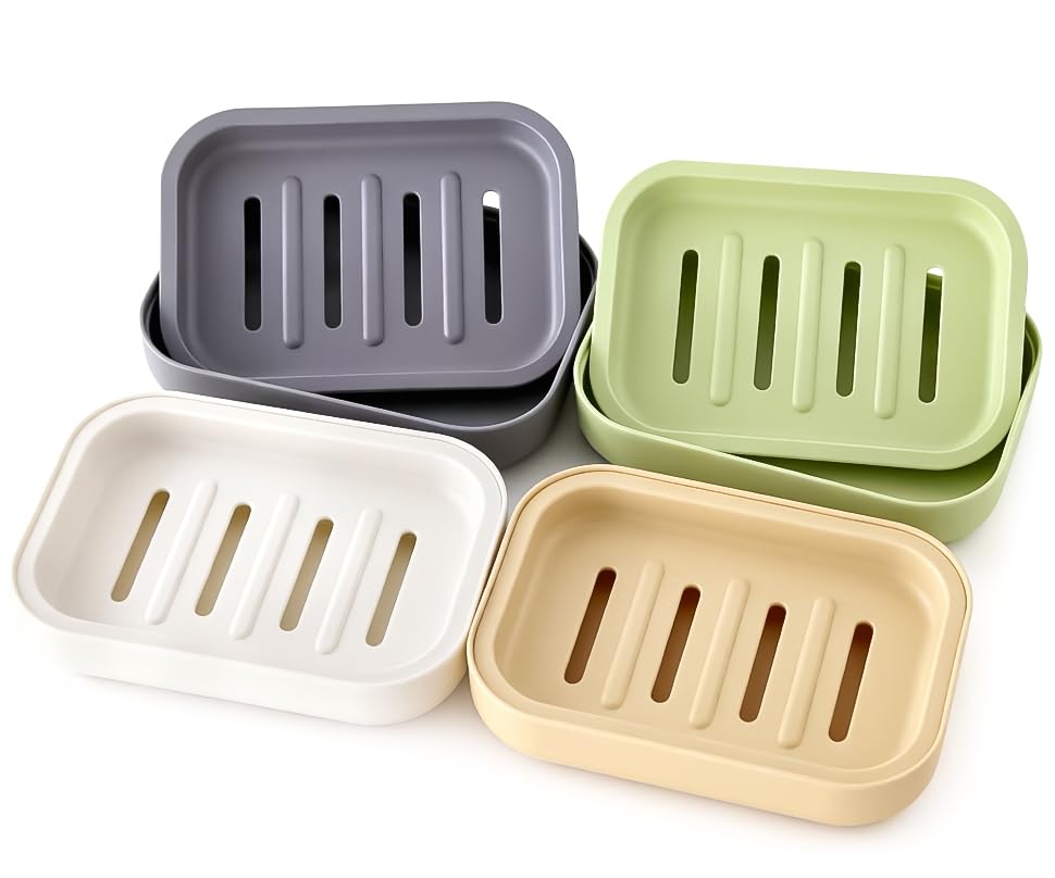 Double Layer Plastic Draining Soap Dish, 4 Pack