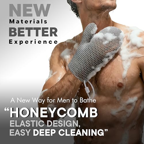 Bath Mitt - Exfoliating Glove, Honeycomb Body Scrubber,Massage Body Scrub Gloves for Home Spa,Mitt Sponges for Cleaning Body,Deep and Gentle,Fast foaming (Grey, (Standard,Large Size)) - style: GREY