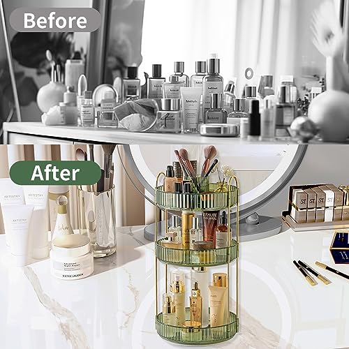 Asayuee 360 Rotating Makeup Organizer,3 Tier Large Capacity Make Up Organizers and Storage,Skincare Perfume Vanity Organizers,Bathroom Cosmetics Storage Organizer Countertop (Green) - color: Green, size: New-3 Tier
