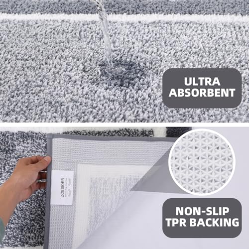 Bathroom Rugs Sets 3 Piece with U-Shaped Contour Toilet Mat Shower Rugs Absorbent Microfiber Plush Bath Mats Non Slip Bath Rugs Shaggy Floor Mats Machine Washable - color: Dark Grey