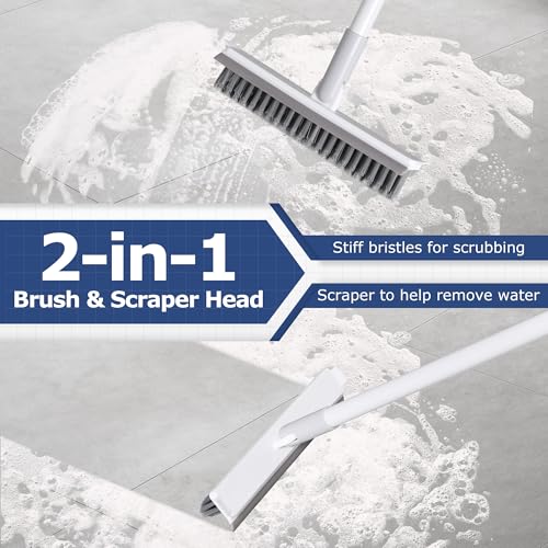 IVYROLL Grout Brush with Long Handle, Floor Cleaning Scrubber with Stiff Bristles for Tile Line, Shower, Crevice, Bathroom, Kitchen and Hard-to-Reach Corners - color: White