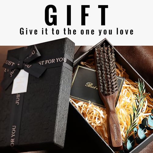 GAINWELL Mens Wild Boar Bristle Hair Brush for Men, Slick Back Hair Brush with Stiff Bristles for Thick & Thin Hair, Beard Brush Natural Black Walnut Wooden Handle Hairbrush - size: Regular