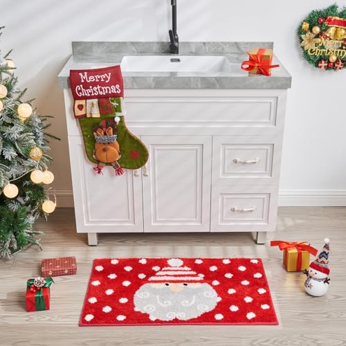 Douceur Christmas Santa Bathroom Rugs, Cute Red Bath Mat, Soft and Absorbent Washable Polka dot Bath Rugs Non Slip, 32"X20" - color: Christmas Santa-red, size: 1'8" x 2'8" (Rectangular)