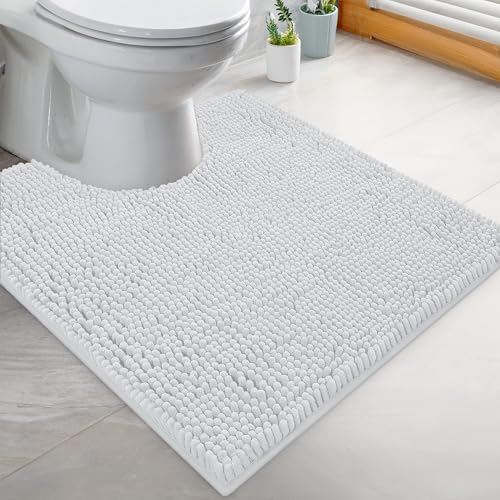 LuxUrux 2-Piece Bathroom Rug Set – Plush Chenille Runner & U-Shaped Toilet Mat, Soft, Absorbent & Non-Slip Design (20x20 U & 27x47 inches, White) - color: White, size: 2 Piece Set - X Large