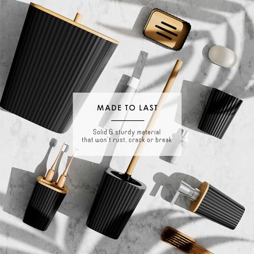 Clara Clark Bathroom Accessories Set - Bathroom Set, Bathroom Accessory Set, Shower Curtain Set, Toilet Brush, Trash Can & Soap Dispenser - Black - 20PC - color: Black, size: Complete Set