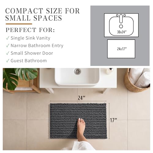 Yimobra Bathroom Rugs Non Slip Washable - Ultra Soft Absorbent Chenille Bath Mat, Quick Dry Shaggy Floor Carpet for Tub Shower, Dark Gray Home Decor Accessories, 24x17 Inch - color: Dark Gray, size: 24" X 17"