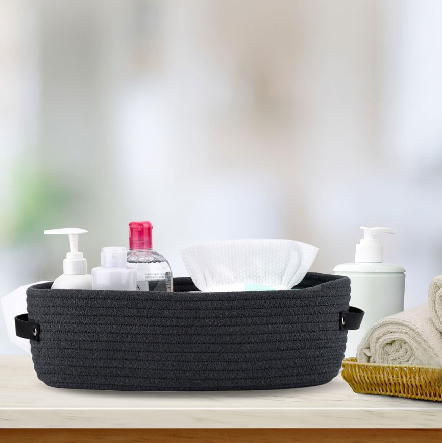 Cotton Rope Toilet Paper Holder Basket with Handle, Home Decor Organizing Small Baskets, Nursery Basket 13"x5.9"x4" Dark Gray - color: Dark Gray