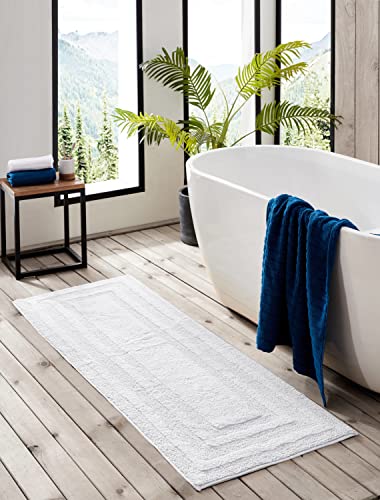 Eddie Bauer - Bathroom Rug, 100% Soft Plush Tufted Cotton Runner Rug, Highly Absorbent, Quick-Dry, and Skid-Resistant Backing (Logan White, 22" x 60") - color: White, style: 22" x 60"