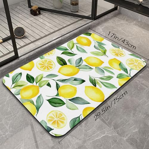Lemon Bathroom Rug, Rapid Dry Absorbent with Non-Slip Rubber Base Bath Mats for Bathroom 17"x30" - color: Lemon