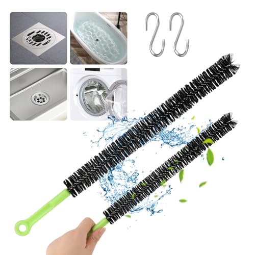 2 Pcs Drain Clean Brush Set,with 2 S-shape Hooks Extended Dryer lint Removal Brush Drain Clog Remover for Toilet, Kitchen Sink, Sewer Drain, Bathroom Tub(size:16 inch)