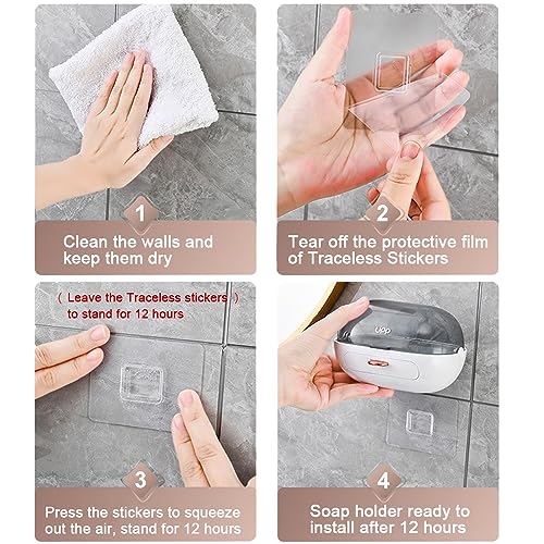 2 Pack Shower Soap Dish Holder with Lid, Bar Soap Holder with Drain, Wall Mounted Soap Box Container for Shower, Bathroom, Bathtub, Kitchen Sink, Adhesive Included - color: 2pcs White Wall-mounted