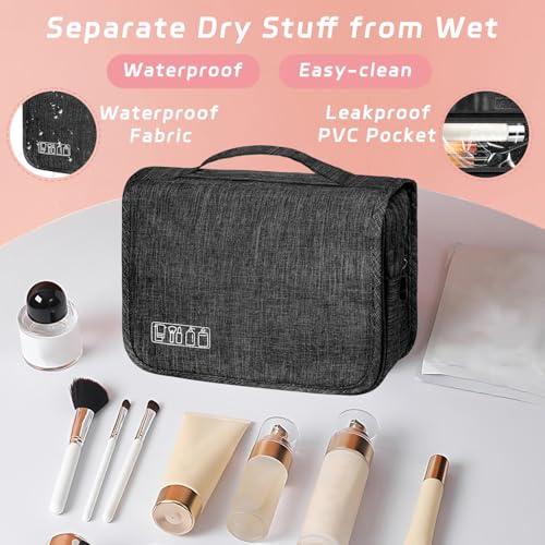 Toiletry Bag Travel Bag with Hanging Hook, Waterproof Capacity Hanging Multifunctional Makeup Bag for Toiletries, Portable Cosmetic Bag Travel Organizer for Women and Men(Black) - color: A-Black