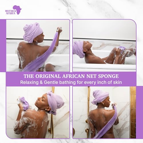 MOTHER AFRICA African Net Sponge Authentic with Knots 2 Pack Black Owned Exfoliating Body Scrubber Bath Sponge for Shower Washcloth Loofah Gentle Deep Cleansing Back Scrubber Face & Body Men & Woman - color: Lavender & Coral Pink