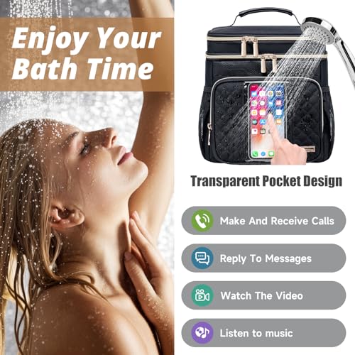 Tealari Large Toiletry Bag for Women Men,Bathroom Bag,Water Resistant Shower Bag,Makeup Bag,Portable Shower Caddy for College Dorm,Hanging Travel Toiletry Bag with Transparent Waterproof Phone Pocket - color: Black