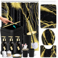 21PCS Bathroom Sets with Shower Curtain and Rugs Bathroom Accessories Set Black Bathroom Set Complete with Trash Can, Toilet Brush, Qtip Holder & 3PCS Soap Dispenser - size: Bath Set+Marble Shower Curtain+Rugs, style: Black