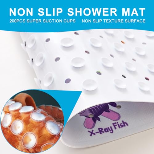 XIYUNTE Baby Bath Mat for Tub Non Slip Kids Bath Mat - 40''x16'' Extra Long Cartoon Bathtub Mat Non Slip Kids Shower Mat Eco-Friendly Toddler Bath Mats with Suction Cups, Machine Washable - color: H-white Alphabet