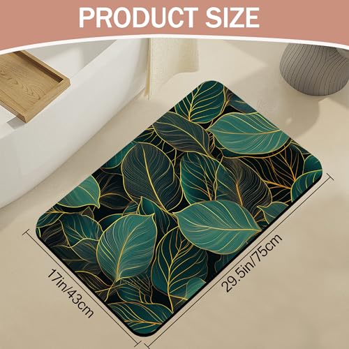 Gold Green Tropic Leaves Bathroom Rugs,Bath Mats for Bathroom, Low Pile Absorbent Bath Mat,Rubber Backing Non Slip Washable Thin Quick Dry Door Mat 17x29.5 Inch - color: Gold Green Tropic Leaves