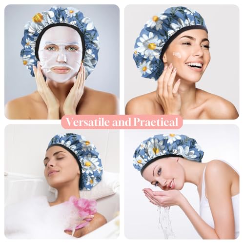 Luxury Shower Cap Terry Cloth Lined EVA Waterproof Reusable Triple Layer Elastic Hair Bath Caps for Women Girls Cute (C19-Chrysanthemum) - color: C19-Chrysanthemum