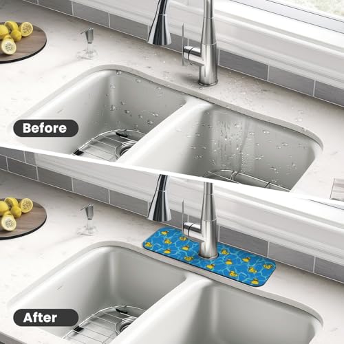 Duck Sunglasses Yellow Cool 15" X 5.5" Kitchen Sink Splash Guard Faucet Faucet Guard Draining Mat Sink Splash Guard Faucet Kitchen Bathroom - color: Duck Sunglasses Yellow Cool