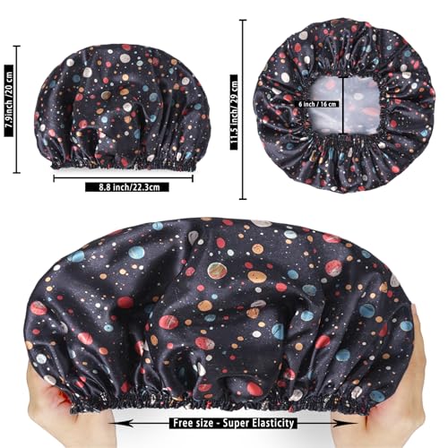 Shower Caps for Women, 4 PCS Elastic and Reusable Bath Caps, Double Layers Shower Cap Reusable Waterproof, Bathing Shower Caps, Environmental Bath Hair Protection Cap - Polka Dots - color: Polka Dots