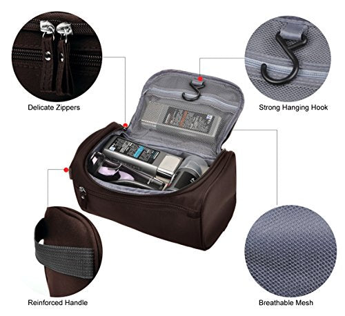 Vercord Mens Toiletry Bag Wash Travel Small Shaving Dop Kit Shower Bathroom Ditty Hygiene Bag Coffee - color: Coffee