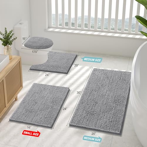 Smiry Luxury Chenille Toilet Rugs U-Shaped 20x20, Soft Absorbent Non-Slip Contour Bathroom Rugs for Toilet, Machine Washable Contoured Bath Mats, Grey - color: Grey, size: 20" X 20" Contour Rug