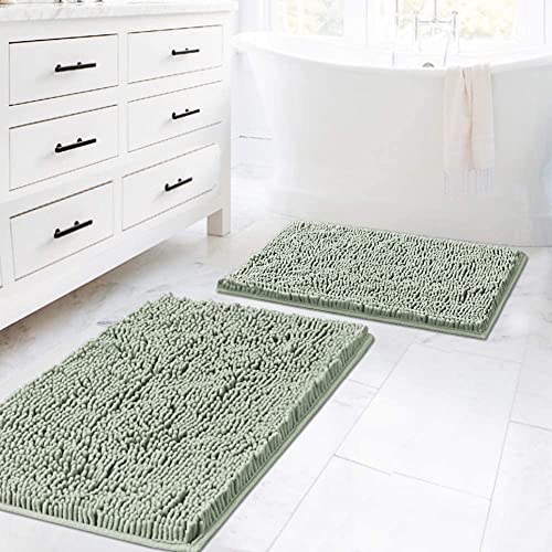 H.VERSAILTEX Bath Rugs for Bathroom Slip-Resistant Shag Chenille Bath Rugs Mat Extra Soft and Absorbent Bath Rug for Shower Room Machine-Washable Fast Dry (Sage, 20" x 32"/17" x 24") - color: Sage, size: 20" x 32" Plus 17" x 24"