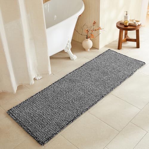TYUU Black and White Bathroom Rugs, Waffle Runner Rug Bathroom Non Slip Washable Long Super Absorbent Quick Dry Boho Farmhouse Bath Decor, 72"x24" Black and White - color: Black & White, size: 2' X 6' (Runner)