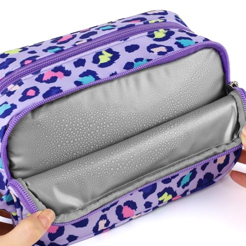 Cheetah Kids Toiletry Bag for Girls, Travel Toiletry Bag for Little Young Girls Cosmetic Bag Makeup Bag Waterproof Hanging Wash Bag Toddler Toiletries, Leopard Purple - color: Purple Cheetah