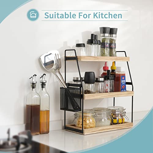 Bathroom Counter Organizer, 3-Tier Standing Storage Shelf with Basket, Wood Tray for Skincare Vanity Organizer - style: 3 Tier Brown