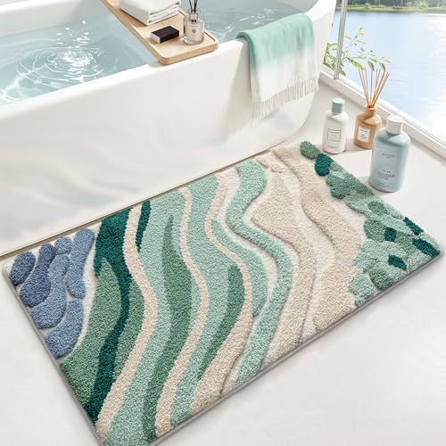 LUMI Beach Bathroom Rug Upgraded, Non Slip Bath Mat Quick Dry, Ultra Soft Washable Absorbent, Ocean Sea Theme Bath Rug for Shower Floor, Home Decor, Kids Room, Bathtub, 24"x43" - color: A-green, size: 24"x43"