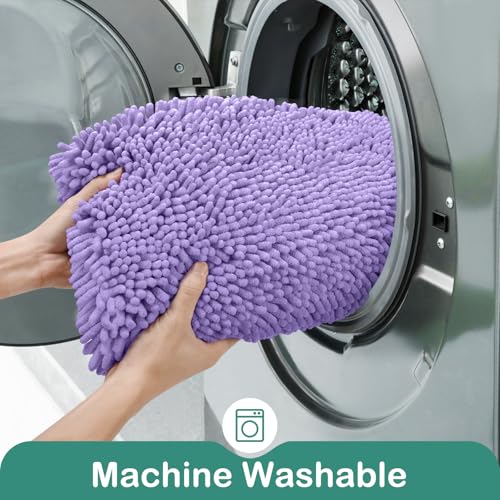 HOMEIDEAS Bathroom Rugs Set 2 Pieces, Ultra Soft Non Slip Absorbent Chenille Toilet Bath Mat Set (Lavender) - color: Purple-lavender, size: 1'8" x 2'8" (U Shape 20"x24"+20"x32")