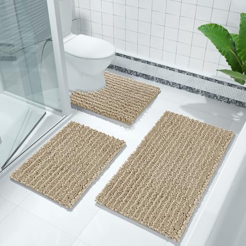 Yimobra Bathroom Rugs Non Slip Washable 24x17 Inch - Ultra Soft Absorbent Chenille Bath Mat, Quick Dry Shaggy Floor Carpet for Tub Shower, Camel Home Decor Accessories - color: Camel, size: 24" X 17"