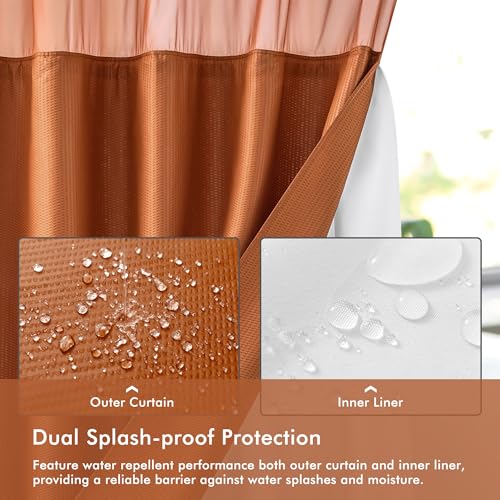 Mrs Awesome No Hook Shower Curtain with Snap-in Liner, Embossed Waffle Design Fabric Shower Curtain for Bathroom, Soft & Lightweight, 71x74, Taerracotta - color: Terracotta, size: 71"W x 74"L (Pack of 1)