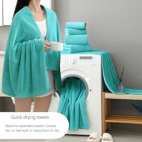 18 Piece Family Bath Towel Set Include 6 Bath Towels,6 Hand Towels and 6 Washcloths Soft Bathroom Towel with Hanging Loops,Highly Absorbent Quick Dry Towels Set for Bathroom,Hotel and Spa- Dark Cyan - color: Dark Cyan, size: 18-Piece Set