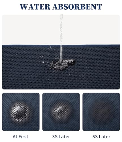 YIHOUSE Bathroom Rug Sets 5 Piece, Ultra Thin Quick Dry Bath Mat, Absorbent Bath Mat for Bathroom Non Slip Machine Washable Bath Rug (Blue) - color: Dark Blue, size: 5 Pieces