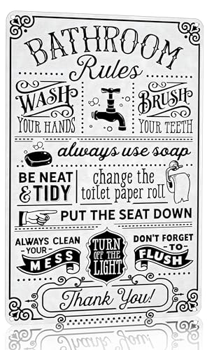 Crazysign Funny Bathroom Toilet Decor Sign Bathroom Rules Quotes Wall Art Vintage Tin Sign 8x12 Inches (3092) - color: White