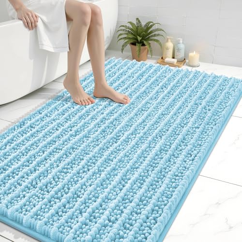 Arotive Luxury Large Bathroom Rugs 47x32, Extra Soft Thick Absorbent Shaggy Chenille Bath Rugs, Machine Wash Dry, Bath Mats for Bathroom Floor, Tub and Shower, Home Decor Accessories, Blue - color: Blue, size: 47" X 32"