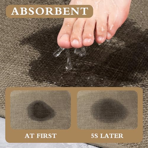 YIHOUSE Brown Bathroom Rug Sets 2 Piece, Dark Beige Absorbent Bath Mat, Non Slip Washable Quick Dry Thin Bath Rugs for Bathroom Floor and Toilet - color: Brown, size: 2 Piece (17"x24" + 17"x47")