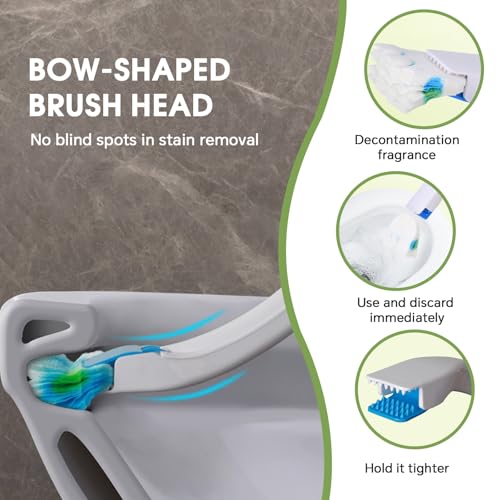 Disposable Toilet Brush, Toilet Bowl Brush and Holder with Cleaner Refill Pads, Wall-Mounted Toilet Brush,Toilet Brush Wand Starter Kit,1 Wand + 12 Refills(Flushable) + 1 Stand + 1 Hook