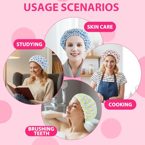 Waterproof Shower Cap-Reusable Bath Hair Hat,Thick Elastic Hair Cover Coloful Dotted for Home Travel Spa,3/6 Pcs - color: Pink yellow blue, size: 3 pack