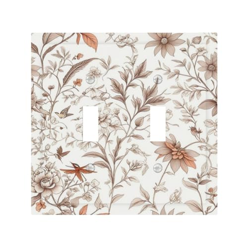 Light Switch Cover Plate Boho Floral Beige Flower And Leaf Botanical 2 Gang Double Toggle Decorative Switch Plates Wall Plates Electrical Faceplate for Bathroom Bedroom Decor - color: Boho Floral Beige Flower And Leaf Botanical, size: 2 Gang Double Toggle