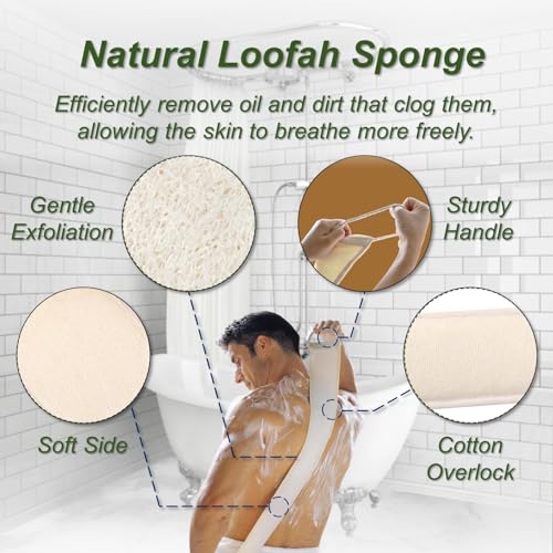 Natural Loofah Sponge, Exfoliating Body Scrubber for Men Women, Loofah with Handle, Exfoliating Back Scrubber for Shower Set, Deeply Clean & Invigorate Your Skin (2 pcs in Box) - style: 2 Count Natural Loofah in 1 Style