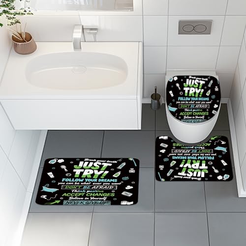 4 PCS Black Inspirational Quotes Shower Curtain Set 72Wx72H Positive Words Bathroom Set Non-Slip Bath Rug Toilet Lid Cover U Shape Mat Complete Bathtub Accessories with 12 Hooks Bathroom Decor - color: F 01black Quotes, size: 72"W x 72"L (Pack of 4)