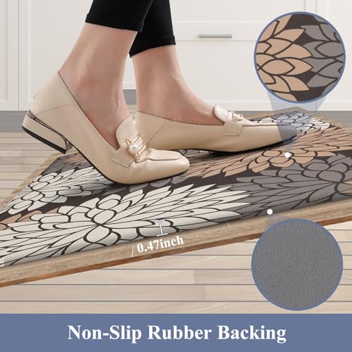 HEBE Anti Fatigue Kitchen Rugs Sets of 2, Non Slip Kitchen Mats for Floor, Waterproof Cushioned Comfort Standing Carpet for Kitchen Sink, Home Office, Laundry Room - color: Dark Brown, size: 17.3"x59"+17.3"x28"-0.47"Th